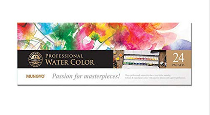 Mungyo Professional Half Pan Size Water Colors Set in Tin Case/Integral Mixing Palette in The lid 24 Colors