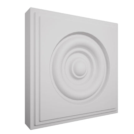 5 1/2"W x 5 1/2"H x 1 1/8"P Americraft Solid Paint Grade Wood Square Rosette with Center Bullseye with Decorative Edge, Primed Pine