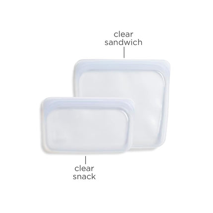 Stasher Reusable Silicone Storage Bag, Food Storage Container, Microwave and Dishwasher Safe, Leak-free, Sandwich + Snack Bundle 2-Pack, Clear