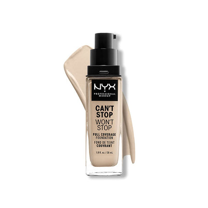 NYX Professional Makeup 24 Hour Full Coverage Lightweight Foundation, Can't Stop Won't Stop, Long Lasting, Waterproof, Vegan Formula, Matte Finish, Shade: Medium buff