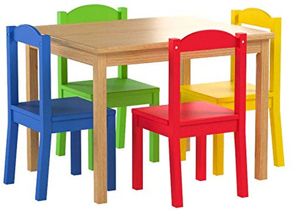 Humble Crew Kids Wooden Table and 4 Chairs Set for Children and Toddlers - Square Activity Table & Chair Set for Arts, Crafts and Snack Time - Natrual Wood/Red/Green/Blue/Yellow