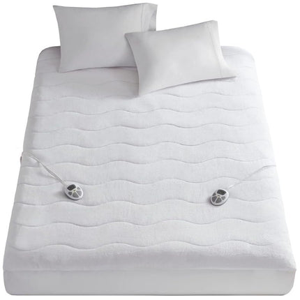 Protector de colchón térmico de felpa Serta - Calentador de cama eléctrico con doble control, 10 configuraciones de calor, temporizador de apagado automático - Protector de colchón eléctrico lavable a máquina, certificación ETL, King, blanco