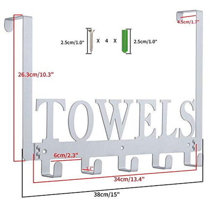 Over The Door Hooks, Towel Hooks for Bathroom, Towel Rack Towel Holder for Bathroom Bedroom Kitchen Pool Beach Towels Bathrobe Wall Mount Hang on The Door Cabinet Cupboard (Silver Grey)