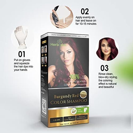 Herbishh Burgundy Red Hair Color Shampoo for Gray Hair Coverage 500ml