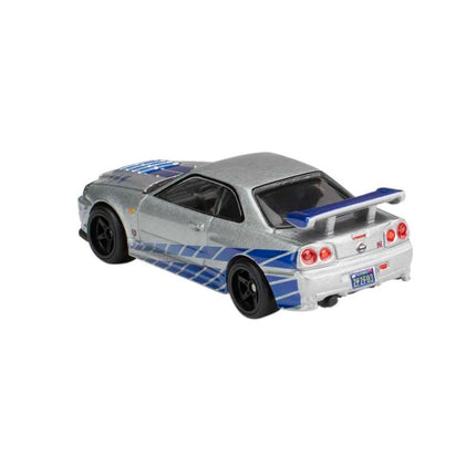 Hot Wheels Fast and Furious Coche a Escala de Metal Nissan Skyline GT-R BNR34 Gris - Escala 1:64 Longitud 8 cm HCP28