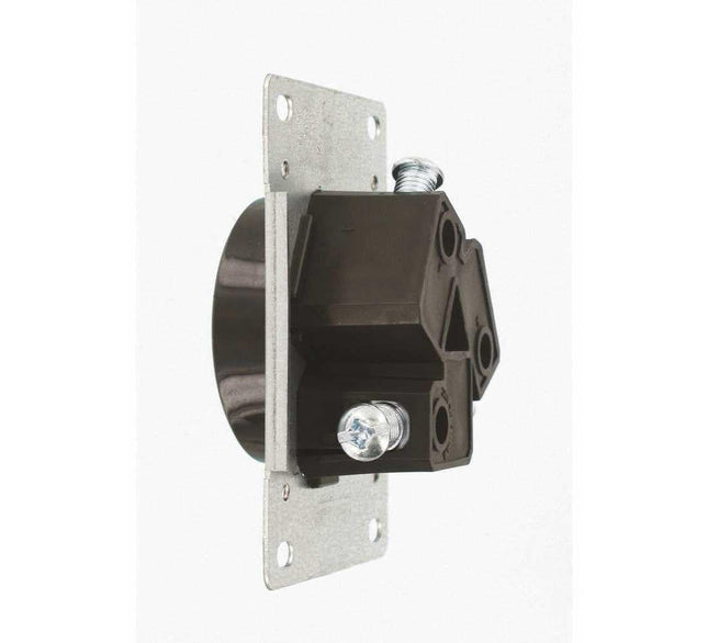 Leviton 5207-S10, 30 amperios, 125/250 voltios, NEMA 10-30R, 3P, 3W, receptáculo de montaje empotrado, hoja recta, grado industrial, sin toma a tierra, AL-CU, cableado lateral, correa de acero-negro, sin tamaño