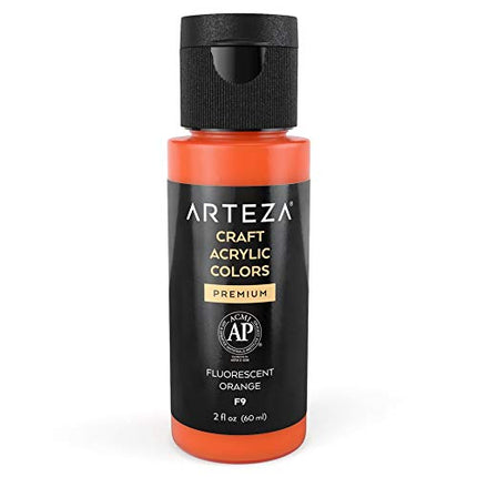Arteza Craft Acrylic Paint F9 Fluorescent Orange, 60 ml Bottle, Water-Based, Matte Finish, Blendable Paints for Art & DIY Outdoor Projects on Glass, Wood, Ceramics, Fabrics, Paper & Canvas