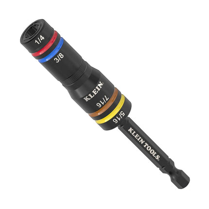 Klein Tools 651QS Quad Socket, 4 Sizes in 1 Socket, 4-in-1 Color Coded SAE Impact Rated, Deep-Well Heavy-Duty, 1/4-Inch Drive, 3-1/2-Inch Shaft