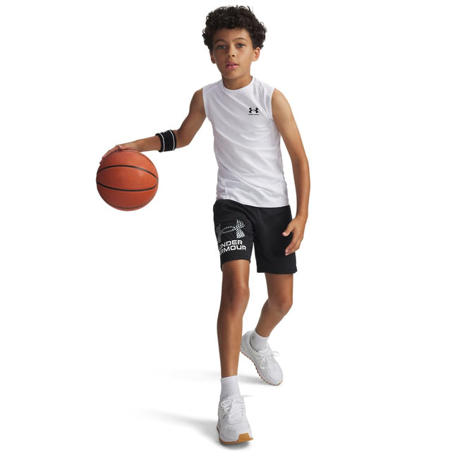 Under Armour Boys' Tech Logo Shorts, (001) Black / / Mod Gray, S