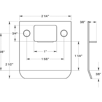 Deltana SPE250U15 2-1/2" x 2-1/4" Extended Lip Strike Plate
