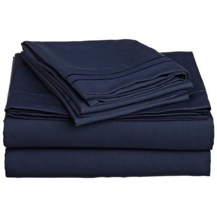 Parure de draps 4 pièces de qualité hôtelière en microfibre ultra douce, élégante et confortable, infroissable et résistante à la décoloration, avec poches profondes, très grand lit (California King), bleu marine