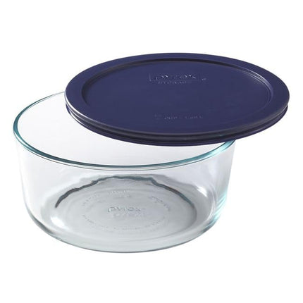 Pyrex Storage Plus 7-Cup Round Glass Food Storage Dish, Blue Cover, Pack of 2 Made in the USA
