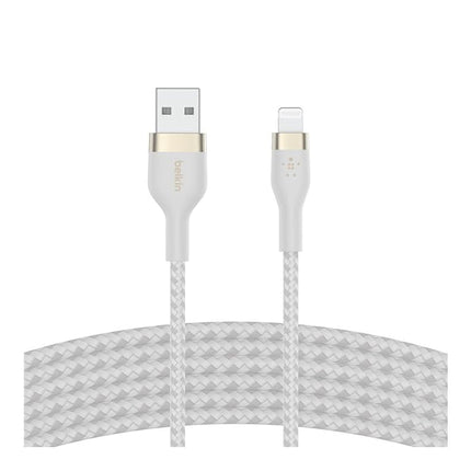 Belkin BoostCharge Pro Flex Braided USB Type A to Lightning Cable (3M/10FT), MFi Certified Charging Cable for iPhone 14/14 Plus, 13, 12, Pro, Max, Mini, SE, iPad and More - White