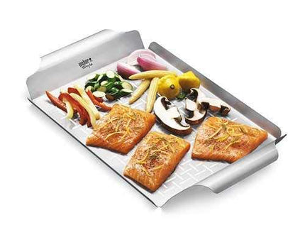 Weber Deluxe Grill Pan (44 x 39cm) - Heat Resistant & Dishwasher Safe BBQ Grill Pan made of Stainless Steel, ideal for Sautéing Vegetables and Frying Seafood - Silver (6435)