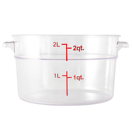 Met Lux 2 Quart Food Storage Containers, 10 Round Commercial Storage Containers - Lids Sold Separately, with Volume Markers, Clear Plastic Food Prep Buckets, Space-Saving Storage