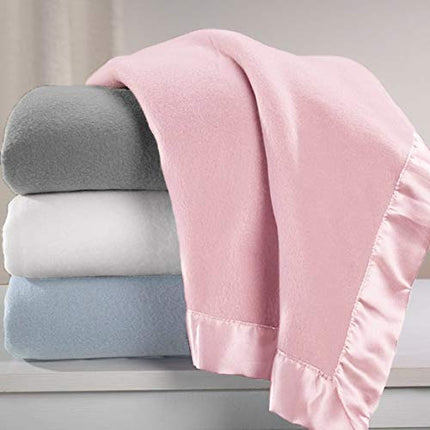 TLCare Fleece Blanket with Satin Trim, White, 2", for Boys and Girls (3302-White)