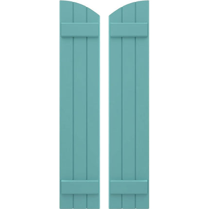 Ekena Millwork ARW101BE311X42PTH Americraft Three 2 Exterior Real Wood Joined Board-n-Batten Shutters w/Elliptical Top (Per Pair), 10 1/2"W x 42"H, Pure Turquoise