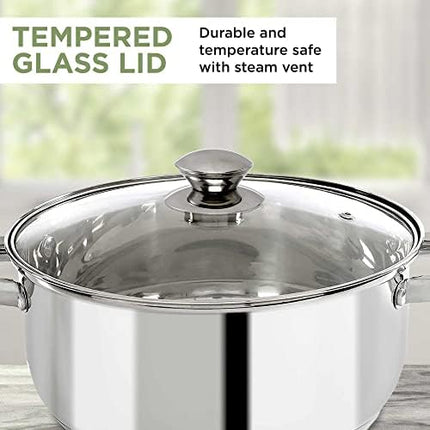 Ecolution Pure Intentions Dutch Oven – Features Tempered Glass Lid, Stay-Cool Handles, and Encapsulated Bottom – Oven Safe – Curbside Recyclable Stainless Steel – 5 Quarts