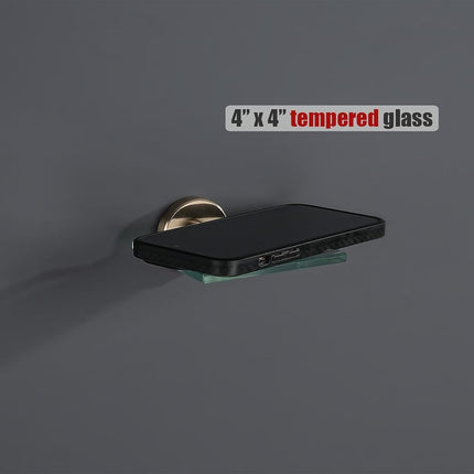 JQK Small Floating Glass Shelves Champagne Bronze, 4 Inch Display Ledges for Wall, Mini Decor, Living Room Bedroom Bathroom, Tempered Glass Shower Storage, 2 Pack, TGS101L4-CB-P2