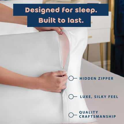 Sweet Dreams 2-Pack Luxury Satin Pillowcase with Zipper, Queen Size, White (Silky Satin Pillow Case for Hair) by Shop Bedding