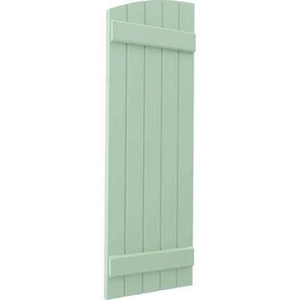 Ekena Millwork ARW101BE518X38SGH Americraft Five 2 Exterior Real Wood Joined Board-n-Batten Shutters w/Elliptical Top (Per Pair), 17 1/2"W x 38"H, Seaglass