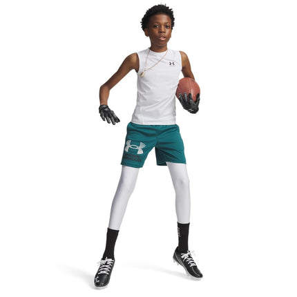 Under Armour boys HeatGear Armour Leggings , White (100)/Black , Youth Large