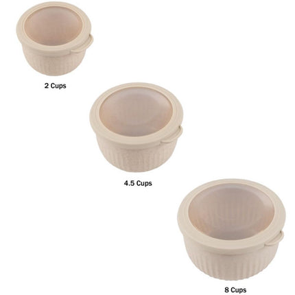 Classic Cuisine Set of 3 Bowls with Lids - Microwave, Freezer, and Fridge Safe Nesting Mixing Bowls - Eco-Conscious Kitchen Essentials by (Beige)