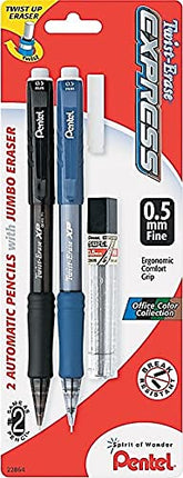 Pentel QE415LEBP2 Lápiz mecánico Twist-Erase EXPRESS, 0,5 mm, 2 por juego