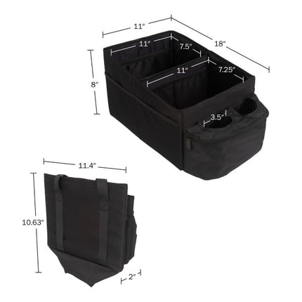 Stalwart Backseat Car Organizer - Collapsible Car Storage Box with Cupholders and Partitions for Front or Back Seat - Road Trip Essentials