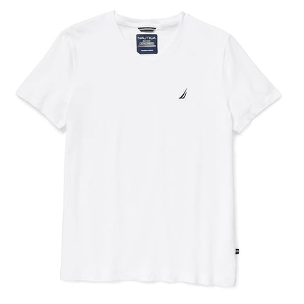 Nautica Men's Short Sleeve Solid Slim Fit V-Neck T-Shirt, Bright White, Medium