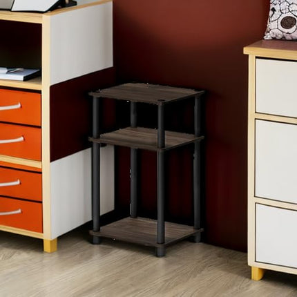Furinno JUST Side Table, 3-Tier End Table, Open Shelves Night Stand, Bedside Table, Toolless Assembly, for Living Room, Bedroom, Columbia Walnut
