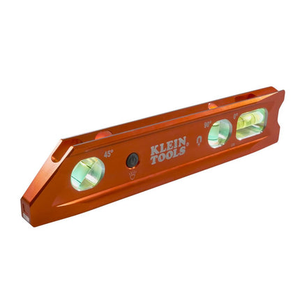 Klein Tools 935RBLT Level, Lighted Torpedo Level with Magnet, 3 Vials and V-Groove, Water and Impact Resistant, Great for Conduit Bending High-Visibility Orange