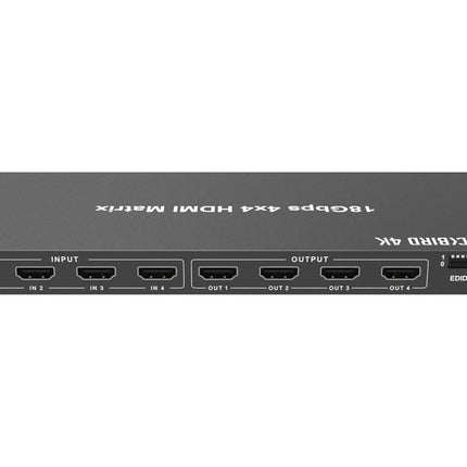 Matriz HDMI 4x4 Monoprice Blackbird 4K, 18G, 4K a 60Hz, YCbCr 4:4:4, EDID, Escalador descendente de 4K a 1080p, IR, HDR, HDR10, HDR10+, Negro (143623)