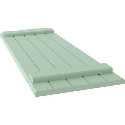 Ekena Millwork ARW101BE518X38SGH Americraft Five 2 Exterior Real Wood Joined Board-n-Batten Shutters w/Elliptical Top (Per Pair), 17 1/2"W x 38"H, Seaglass