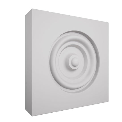 3 3/4"W x 3 3/4"H x 7/8"P Americraft Solid Paint Grade Wood Bullseye Rosette with Squared Edge, Primed Pine