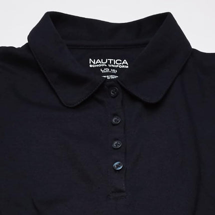Nautica Girls' School Uniform Short Sleeve Polo Dress, Navy Front Tie, 6X