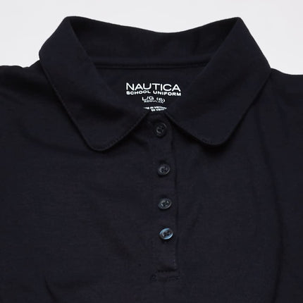 Nautica Girls' School Uniform Short Sleeve Polo Dress, Navy Front Tie, 12-14