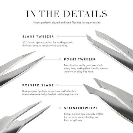 TWEEZERMAN New York Mini Oval Tweezers (Hand-Cut Slant Tips, Eyebrow Plucking, Professional Quality, Stainless Steel)