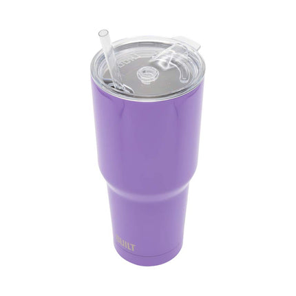 BUILT Double Walled Stainless Steel Tumbler Set with Replacement Lid, 2 Reusable Tritan Wire Straw Cleaning Brush in Gift Box, 1 Count (Pack of 1), Amethyst