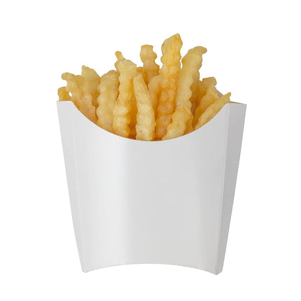 Vaso para papas fritas Bio Tek de 4.5 x 3.2 x 3.9 pulgadas, 100 vasos desechables para refrigerios - Apilables, sostenibles, papel blanco, soporte de 3 onzas para papas fritas, aros de cebolla, palomitas de maíz o galletas - Restaurantware