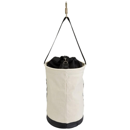 Klein Tools 5114DSC22 Canvas Bucket, Heavy Duty Drawstring Close Tool Bucket, 22-Inch with Leather Reinforced Bottoms, 100-Pound Load Rated