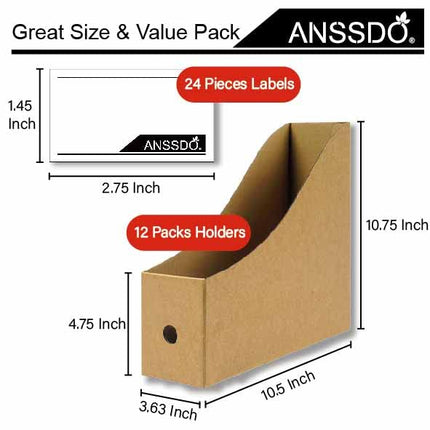 12 Pack Brown Cardboard Magazine Holder Premium Magazine File Holder Magazine Organizer, Magazine Storage Box, Large Volume Magazine File Organizer as Book Bins or Folder Holder for Desk