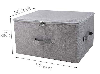 Folding Storage Box with Zipper Lid and Handles, Storage Basket with Linen Fabric, Closet Drawer Removable Dividers,Dark Gray, 2 pcs