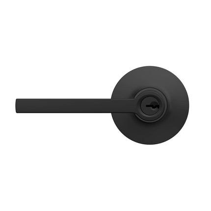 Lock Scout Straight Lever with Round Trim Keyed Entry Door Handle, Matte Black Finish, 4 Pack