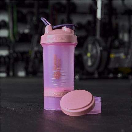 BlenderBottle Shaker Bottle with Pill Organizer and Storage for Protein Powder, Classic V2 ProStak System, 22-Ounce, Pink