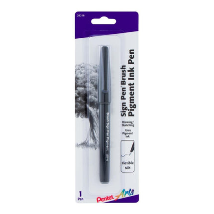 Pentel Arts Sign Pen Brush, Gray Pigment Ink, 1 Pa