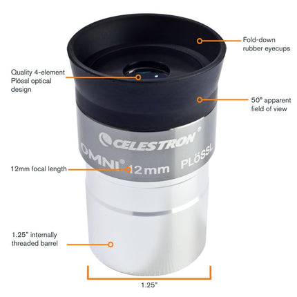 Celestron 93319 Omni Series 1.25 inch / 12mm Eyepiece, Black/Silver