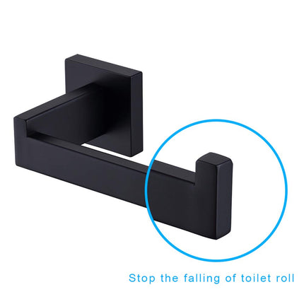 TASTOS Toilet Paper Holder Matte Black, Toilet Tissue Roll Holders Dispenser and Hangers Wall Mounted for Bathroom & Kitchen, Stainless Steel Modern Square Style 2 Pack