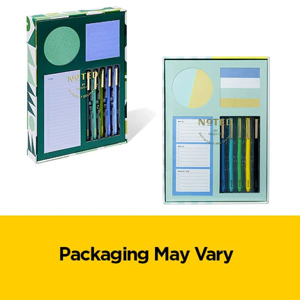 Post-it Noted por Printed Notes Gift Box, juego de 4 piezas, colores fríos, incluye notas adhesivas redondas, cuadradas, mini lista, bolígrafos de 3 unidades