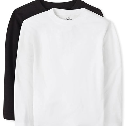 The Children's Place Baby Boys Toddler Basic Long Sleeve Tee, 2 Pack, Black/White 2 Pack, 12-18 Months